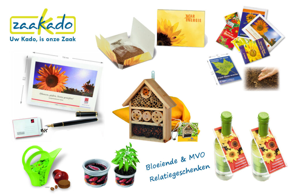 Bloeiende MVO relatiegeschenken bloembollen zaden giveaways brievenbus formaat bijenhotel ZaaKado Rotterdam