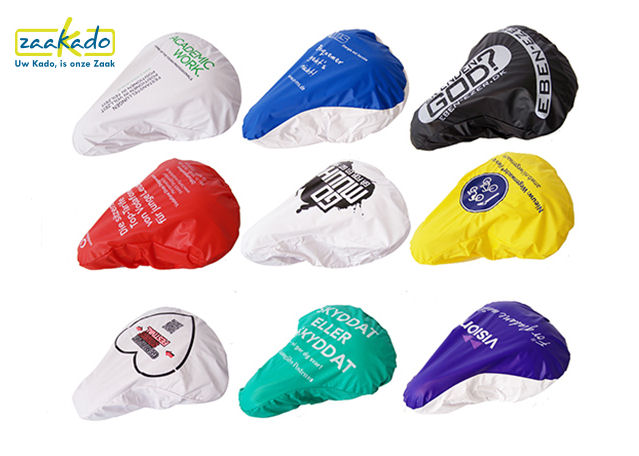 Fietszadelhoes helemaal bedrukt eigen PMS kleur giveaway recruitment studenten universiteit Rotterdam ZaaKado seatcover