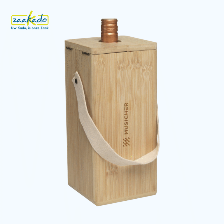 wijnkoeler Rackpack,, relatiegeschenk, duurzame verpakking wijn, FSC gecertificeerd, rackpack koeler, houten verpakking, wijn met logo, duurzame relatiegeschenken, milieubewust wijncadeau, uniek wijnpakket, stijlvolle wijnkist, gepersonaliseerde wijnkist, milieuvriendelijk wijnaccessoire, feestelijke wijnverpakking, herbruikbare wijnkoeler, duurzaam wijncadeau, promotieartikel, Duurzame wijnkoeler van bamboe, ZaaKado, Duurzaam