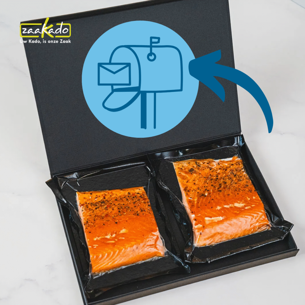 Luxe relatiegeschenk zalm, duurzaam, gepersonaliseerd cadeau, per post te verzenden, bij Zaakado