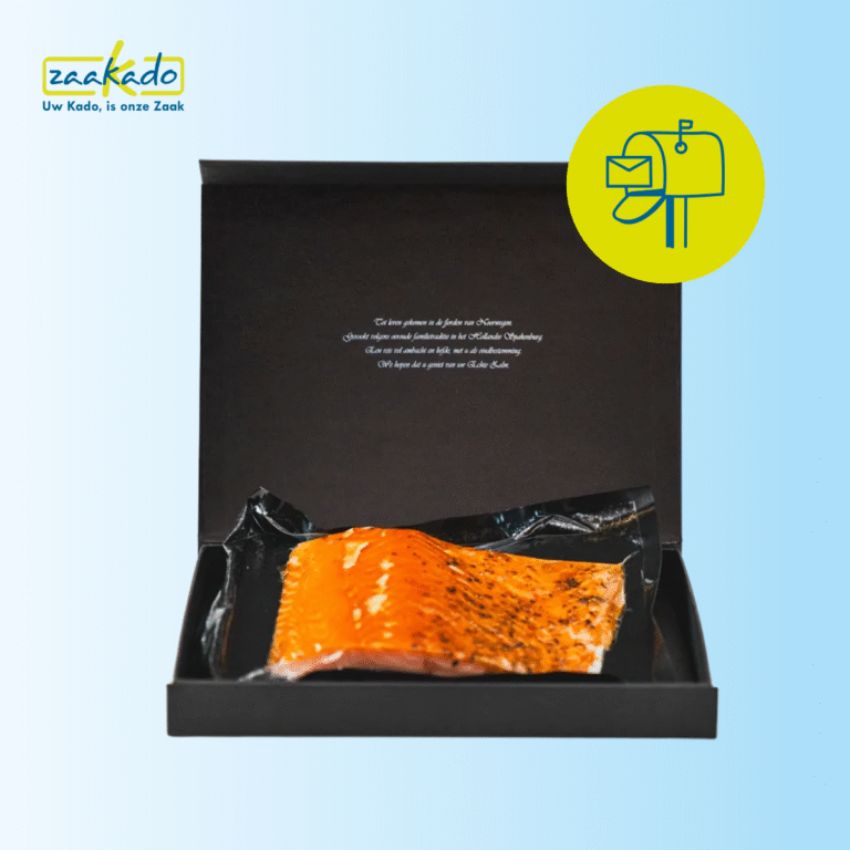 Luxe verpakking brievenbusgeschenk, zalm per post, verpakt, food, feestelijk, december, kerst, zaakado