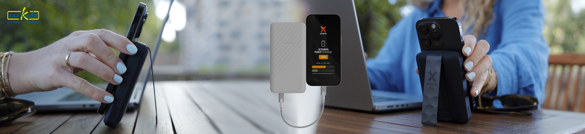 Relatiegeschenk voor onderweg, powerbank, duurzaam, met logo bedrukt, zaakado