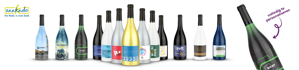wijnfles, te bedrukken met jouw logo, gepersonaliseerd relatiegeschenk van ZaaKado