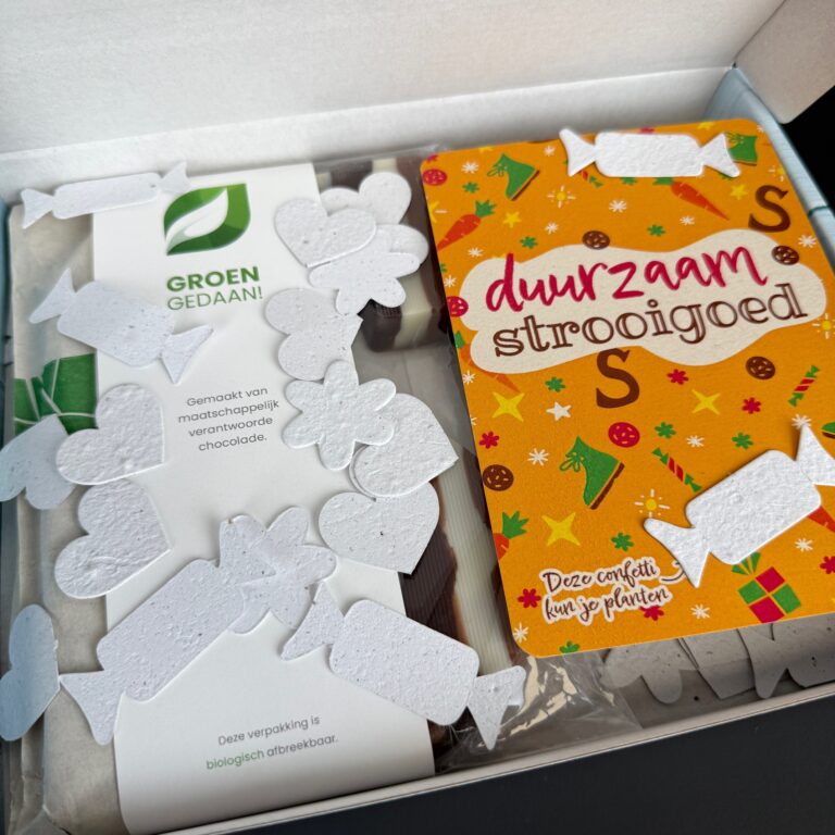 • Chocoladeletter in geschenkverpakking met bloeiconfetti
