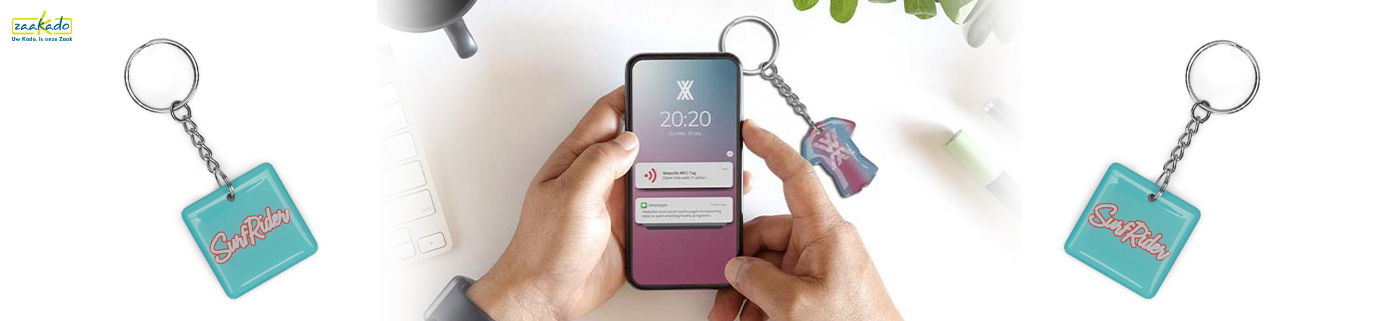 sleutelhanger met interactief deel, gepersonaliseerde relatiegeschenken