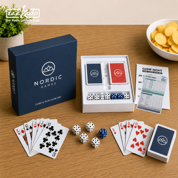 Gepersonaliseerde Crazy Games Set met kaarten en dobbelstenen voor medewerkers, vakantie en quality time met het gezin