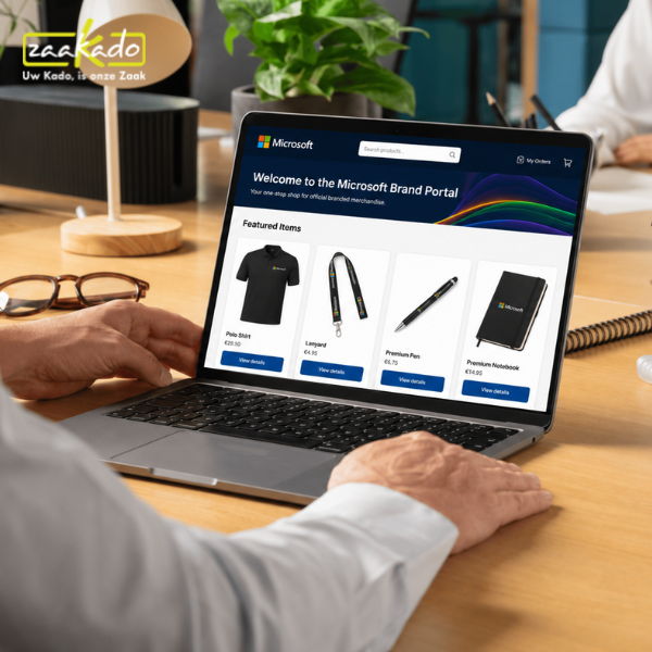 Brandportal op laptop voor budgetbewaking en het voorkomen van off-contract aankopen binnen organisaties.