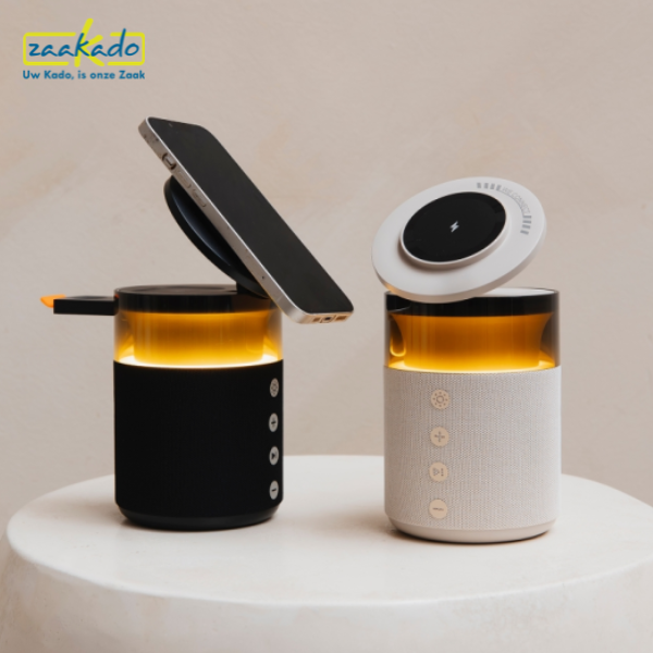 5-in-1 speaker met draadloze oplader, sfeerverlichting en Bluetooth-speaker als kerstgeschenk.