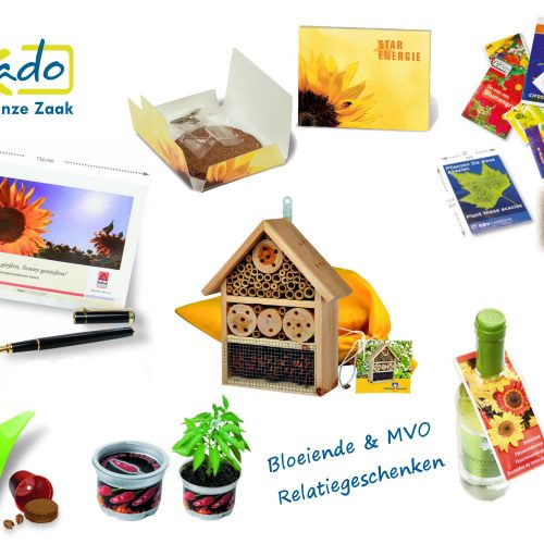 Bloeiende MVO relatiegeschenken bloembollen zaden giveaways brievenbus formaat bijenhotel ZaaKado Rotterdam