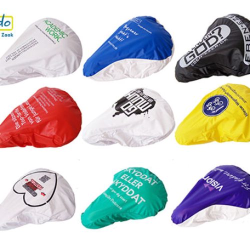 Fietszadelhoes helemaal bedrukt eigen PMS kleur giveaway recruitment studenten universiteit Rotterdam ZaaKado seatcover