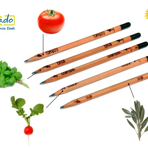 Groeiende potlood met zaden met uw beeldmerk als uniek origineel relatiegeschenk MVO ECO duurzaam groen CSR responsible