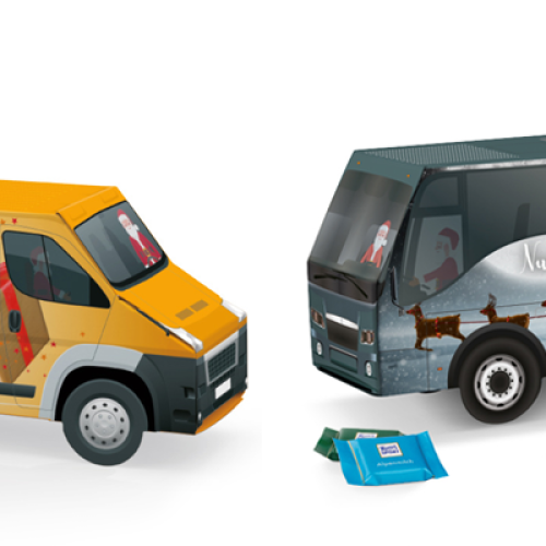 bedrukte-vrachtwagen-rondom-bedrukking-logo-bestelbus-gevuld-met-lekkers-snoep-chocolade-feestdagen-corona-bedankje-chauffeurs-logistiek-vervoer-zaakado-rotterdam