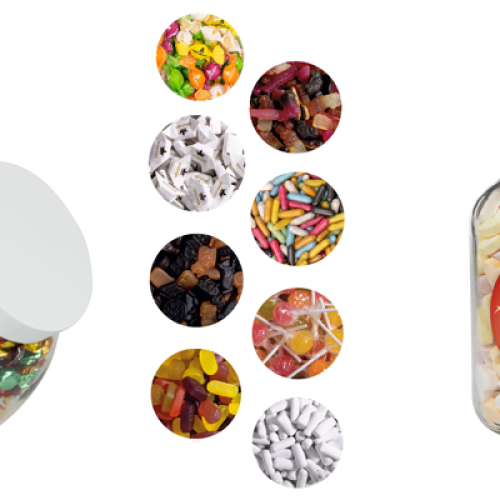 snoeppot-met-logo-bedrukt-relatiegeschenk-feestdagen- trakteren-balie-snoeppotten-glas-snoep-naar-keuze-uitzendbureau-wachtruimte-callcenter-winkel-retail-zaakado-rotterdam